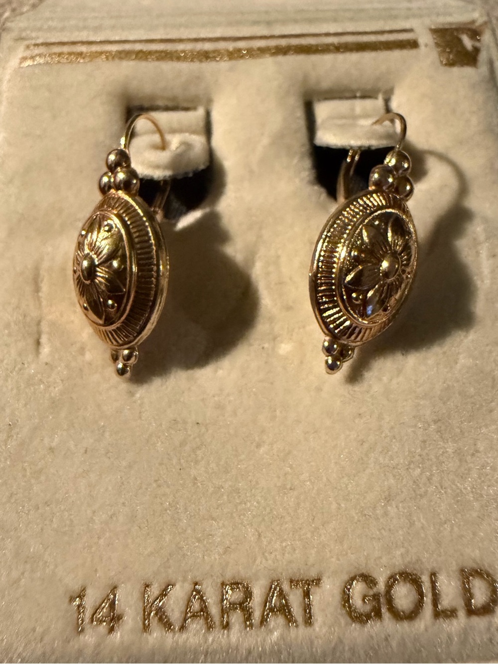 Victorian Revival style 14 karat yellow gold drop earrings -NEW - Picture 11 of 12